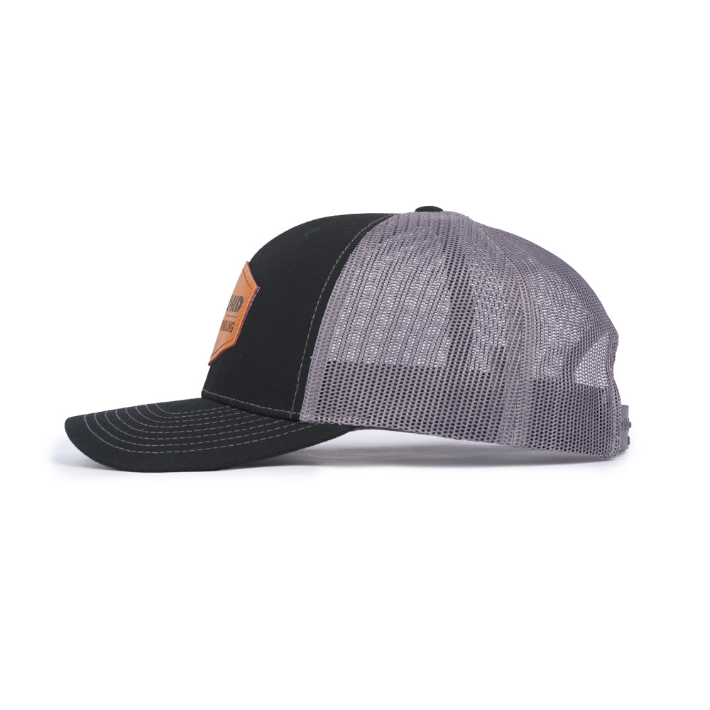 Richardson Leather Patch Trucker Cap - Black / Charcoal