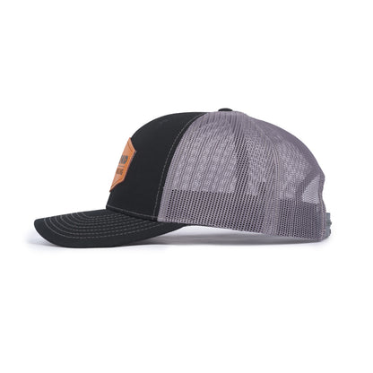 Richardson Leather Patch Trucker Cap - Black / Charcoal
